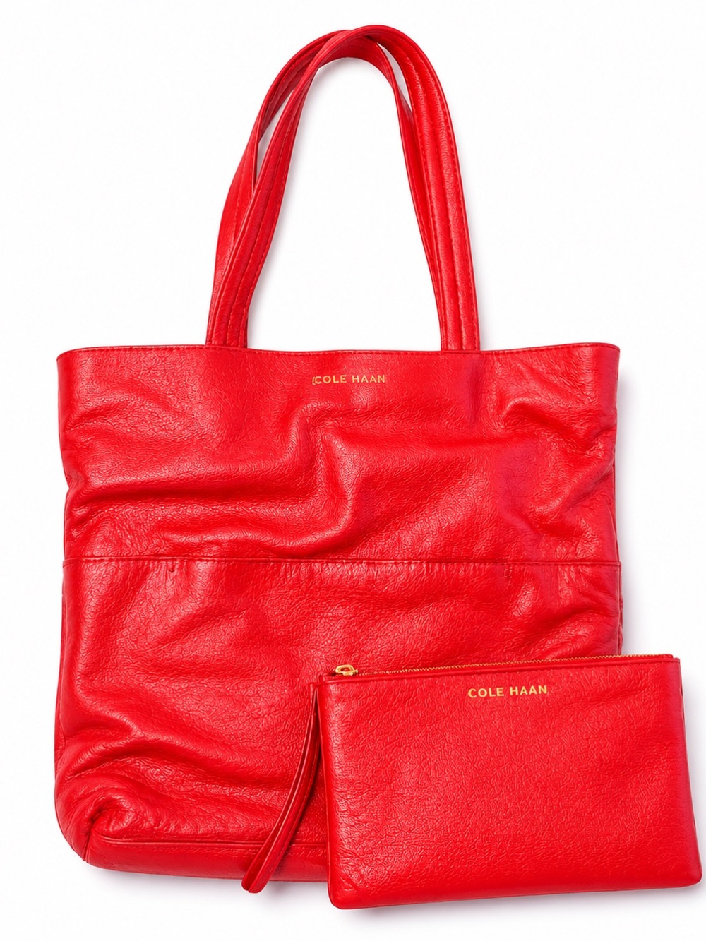 Cole Haan Red Leather Tote with Matching Pouch - vintage ❤️